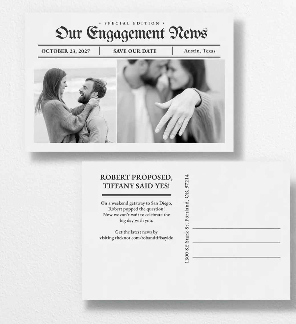 newspaper wedding stationary save the date